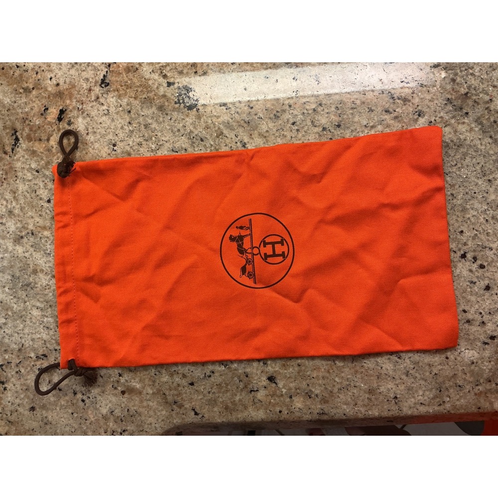 Hermes Dust Bag Unisex OS Orange Excellent Herringbone Canvas Drawstring Pouch - Picture 6 of 6